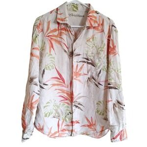 Caribbean Linen Hawaiian Shirt Button Up Mens Size Medium Long Sleeve Casual SEE